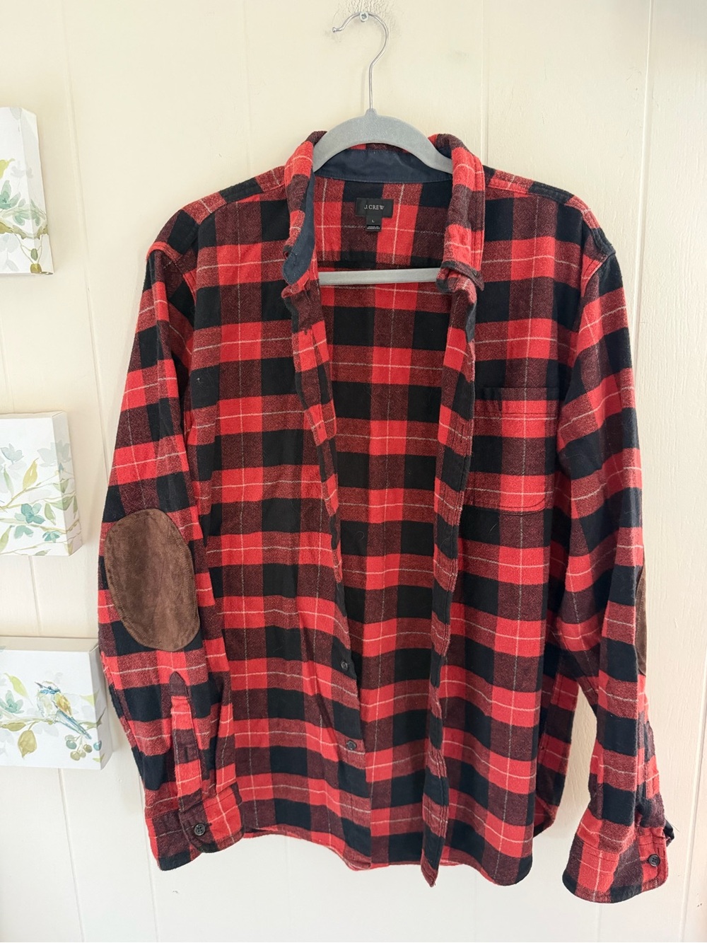J.Crew Men’s Large Buffalo Plaid Wool Blend Flannel Shirt Suede Elbow Patches